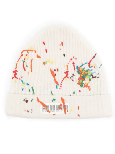 Mostly Heard Rarely Seen barcode-detail embroidered beanie White MH02BCH05