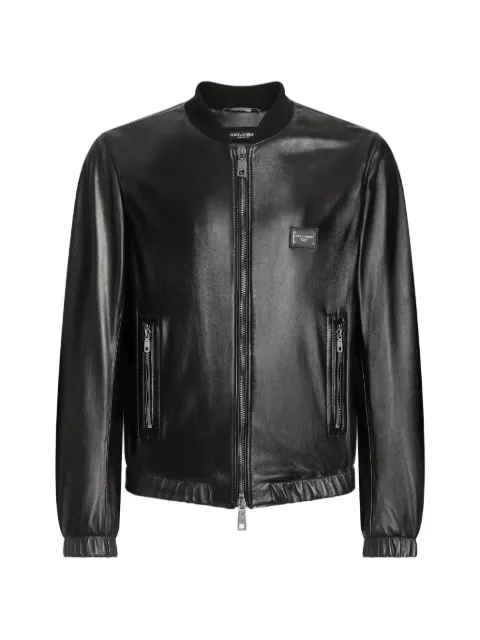 Dolce & Gabbana logo-appliqué leather jacket Black G9ZY5LHULR0N0000