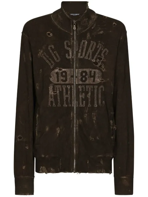 Dolce & Gabbana logo ripped zip-up sweatshirt Green G9ADTTG7I3L