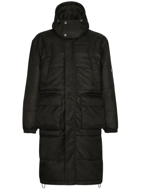 Dolce & Gabbana logo-tag hooded puffer coat Black G9AAMTFUSXV