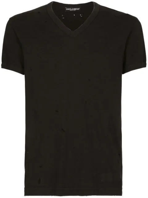 Dolce & Gabbana logo-patch V-neck T-shirt Black G8QK6TG7I3R