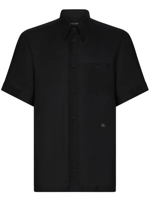 Dolce & Gabbana logo-tag linen shirt Black G5KE1TFU4IK
