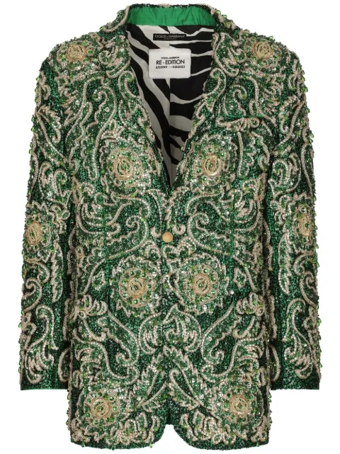 Dolce & Gabbana Taormina-fit embroidered single-breasted blazer Green G2SJ8ZGG136