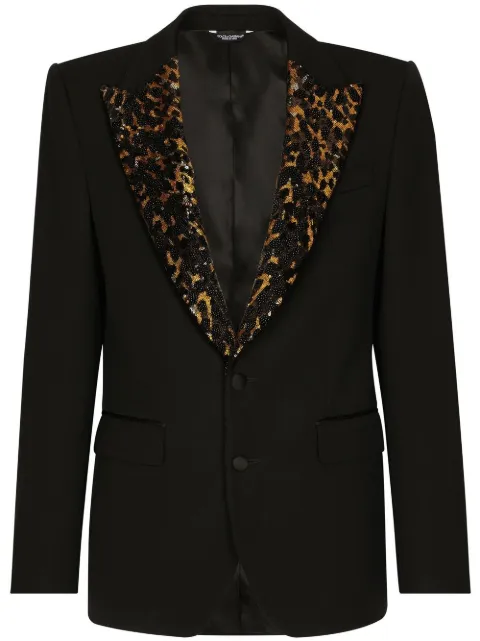Dolce & Gabbana Sicilia-fit leopard-print tuxedo blazer Black G2QU6ZFUBE7
