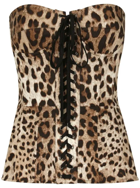 Dolce & Gabbana leopard-print lace-up corset Brown F72S4TFSFAG