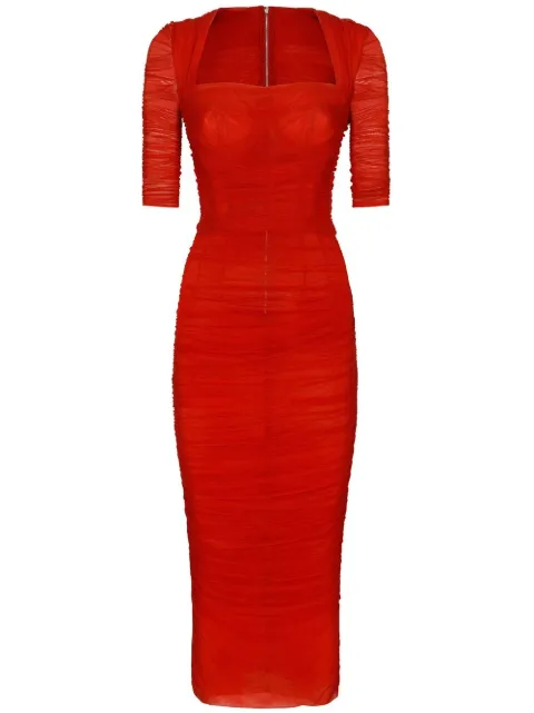 Dolce & Gabbana draped-detail tulle midi dress Red F6XD3TFLRDA
