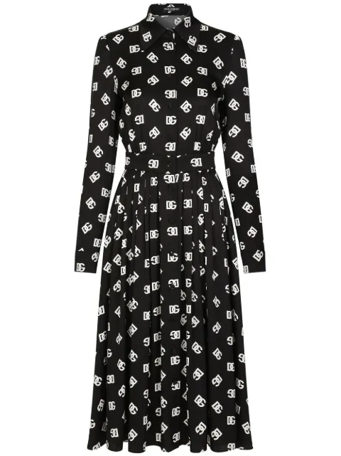Dolce & Gabbana midi logo-print belted dress Black F6ARQTFSA4I
