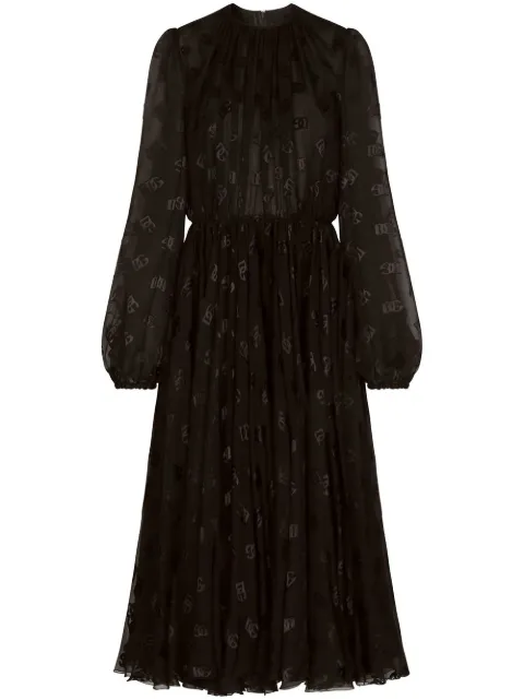 Dolce & Gabbana midi DG-logo satin dress Black F6ARPTFJTBR