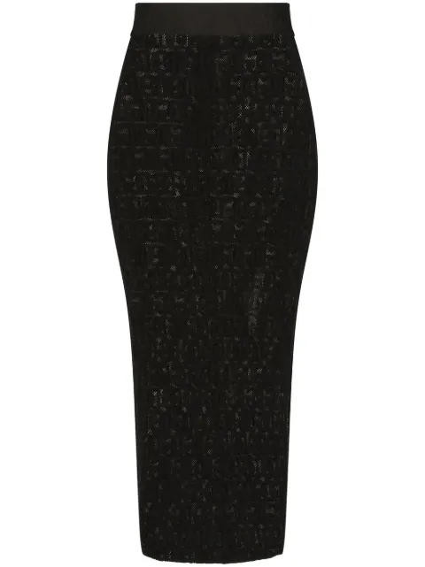 Dolce & Gabbana DG-logo tulle pencil skirt Black F4CHZTFLEAQ