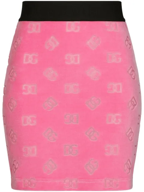 Dolce & Gabbana DG-logo flocked miniskirt Pink F4CH0TFJ7DL