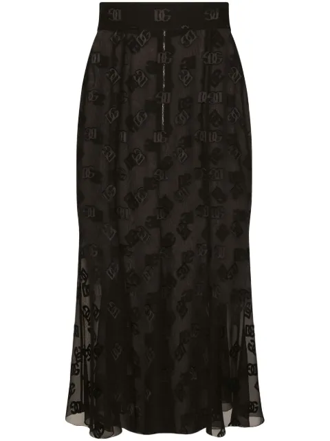 Dolce & Gabbana DG-logo satin midi skirt Black F4CCHTFJTBR