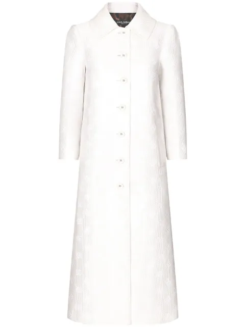 Dolce & Gabbana DG-logo jacquard single-breasted coat White F0C4BTFJTBP