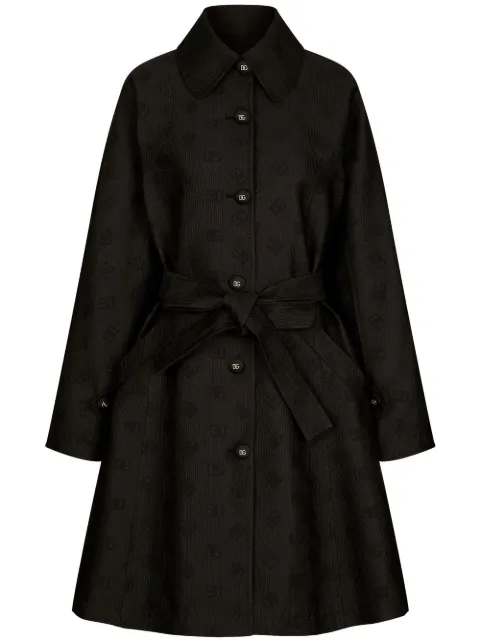 Dolce & Gabbana DG-logo jacquard belted trench coat Black F0C3RTFJTBP