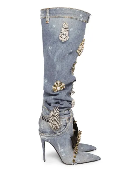 Dolce & Gabbana patchwork denim boots with embroidery Blue CU0960AJ080