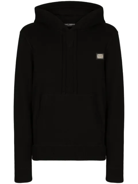 Dolce & Gabbana logo-tag wool-cashmere hoodie Black GXO33TJEMQ3