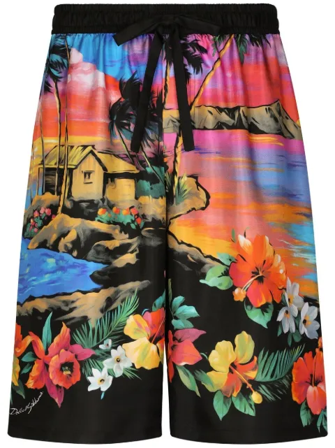 Dolce & Gabbana graphic-print oversize shorts Black GV37ATHI1IG