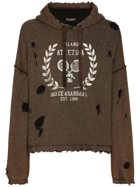 Dolce & Gabbana graphic-print ripped hoodie Brown G9AEBTHU7KS