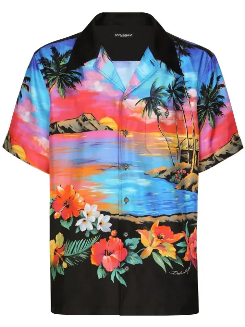 Dolce & Gabbana graphic-print short-sleeve shirt Black G5JH9THI1IF