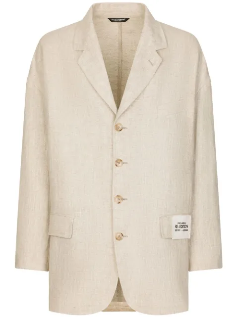 Dolce & Gabbana logo-patch single-breasted blazer Neutrals G2SJ2TFU4KJ