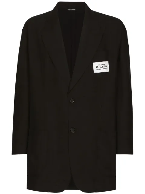 Dolce & Gabbana logo-patch silk-cotton blazer Black G2SH1THUMCA