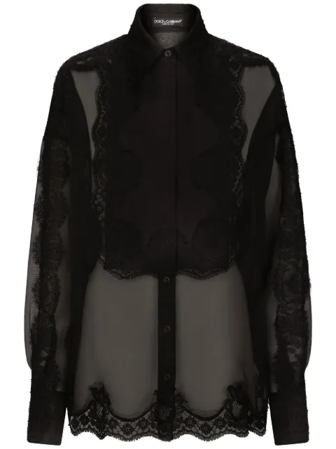 Dolce & Gabbana organza tuxedo shirt with lace inserts Black F5Q31TFU1BU