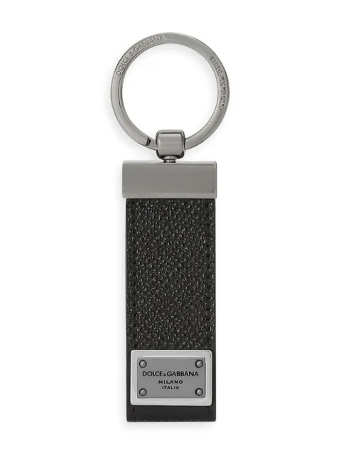 Dolce & Gabbana calfskin key chain with logo tag Black BP1371AG219