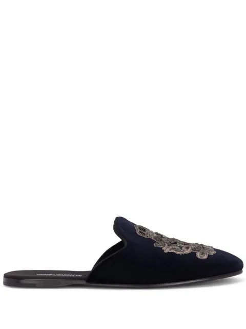 Dolce & Gabbana embroidered velvet slippers Blue A80310AO249