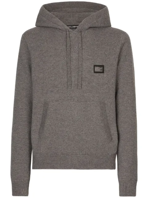 Dolce & Gabbana logo-tag wool-cashmere hoodie Grey GXO33TJEMQ3