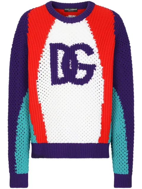 Dolce & Gabbana colour-block perforated knit jumper White GXM96TJEMM1