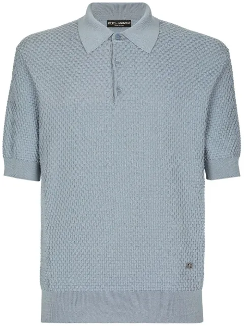 Dolce & Gabbana waffle-knit short-sleeved polo shirt Grey GXM72TJEMF7