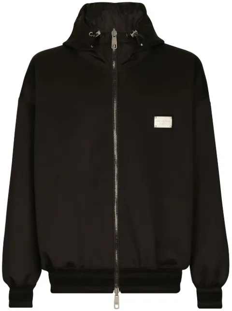 Dolce & Gabbana logo-plaque reversible hooded jacket Black G9ZT7TFUGK6