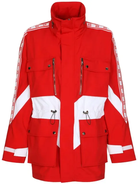 Dolce & Gabbana logo-stripe zip parka jacket Red G9ZS9TFUSRP