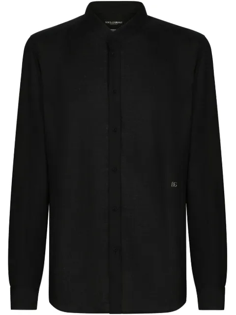 Dolce & Gabbana Martini-fit logo-tag linen shirt Black G5KC5TFU4IK