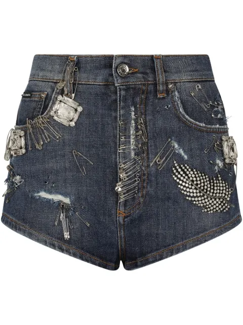 Dolce & Gabbana rhinestone-embellished denim shorts Blue FTCDEZG8HO0