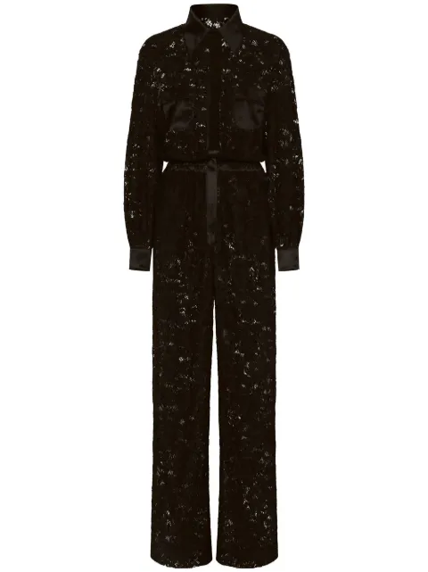 Dolce & Gabbana cordonetto-lace long-sleeve jumpsuit Black F6H1JTFLM9V