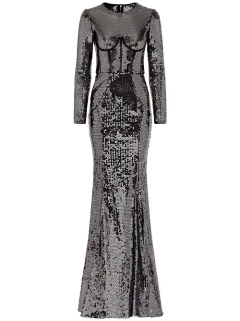 Dolce & Gabbana long sequined dress with corset detailing Grey F6AUGTFLSHF