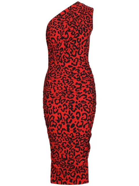 Dolce & Gabbana leopard-print one-shoulder dress Red F6AHZTFSG55