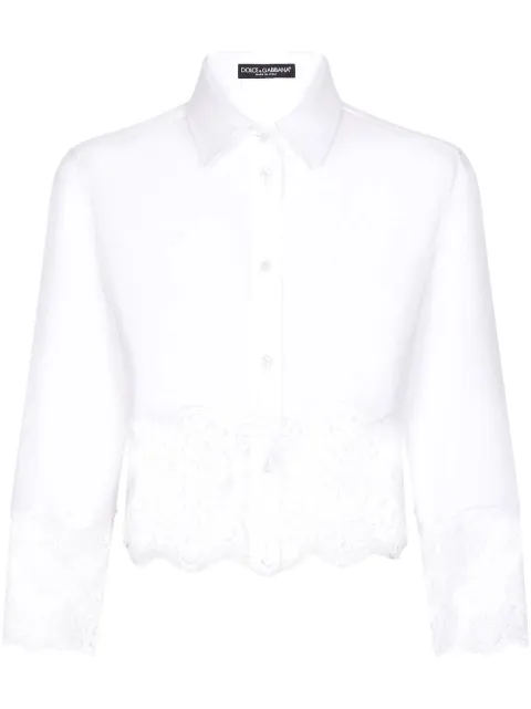 Dolce & Gabbana lace-insert crop poplin shirt White F5Q65TFUEEE