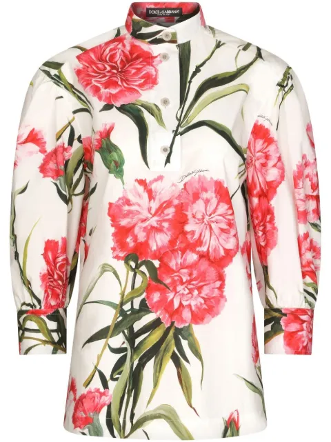 Dolce & Gabbana Carnation-print puff-sleeve blouse White F5Q16THS5NH
