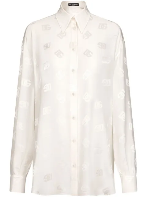 Dolce & Gabbana DG-logo jacquard silk shirt White F5O54TFJ1JO