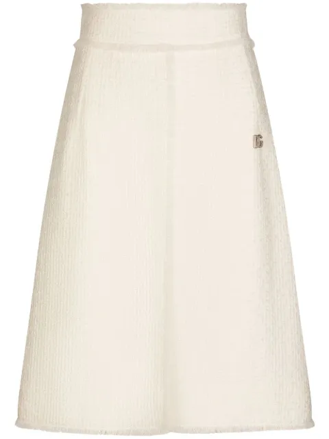 Dolce & Gabbana front-slit tweed midi skirt White F4CJHTFMMHN