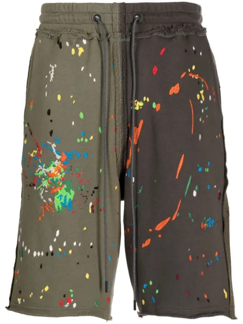 Mostly Heard Rarely Seen panelled paint-embroidered shorts Green MH02BCKBS04