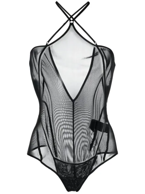 KNWLS Celest semi-sheer halterneck body Black FW22CELELEO0BLACK