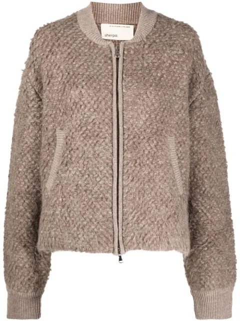 SHERPA chunky-knit zip-up bomber jacket Brown SHUOJM00A