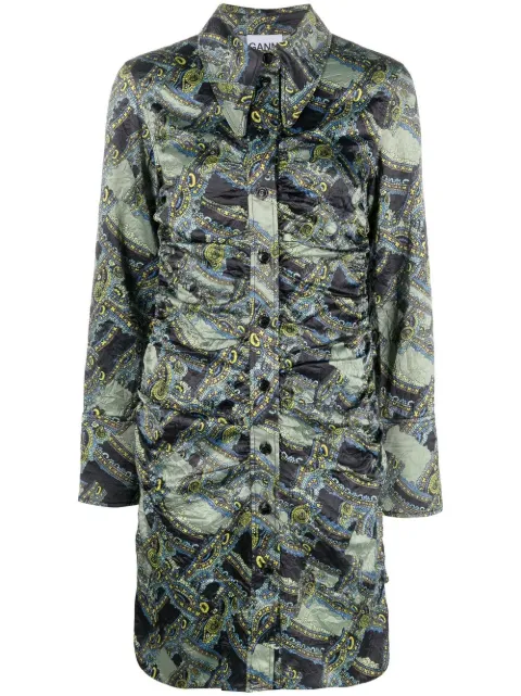 GANNI paisley-print button-up dress Green F7337