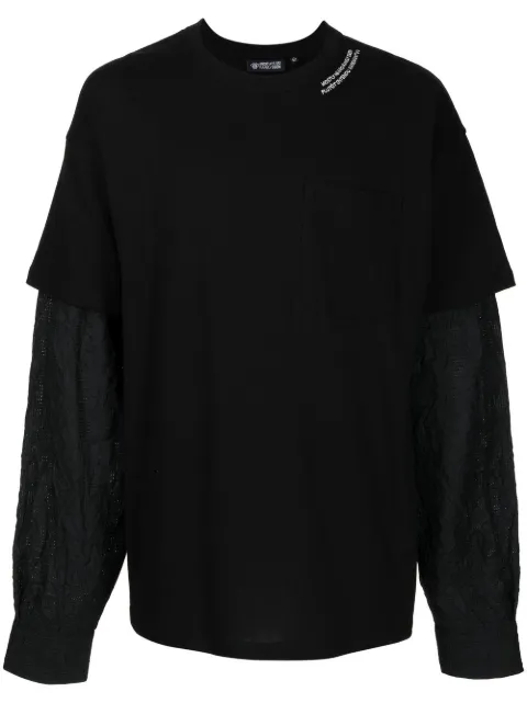 Mostly Heard Rarely Seen Crinkle layered long-sleeve T-shirt Black MH02BCK06