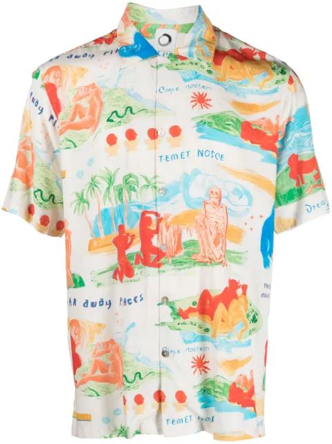 Endless Joy Far Away Places printed short-sleeve shirt White FARAWAYPLACESECRU