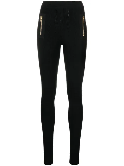 Balmain panelled slim-cut leggings Black YF0PD004KC94