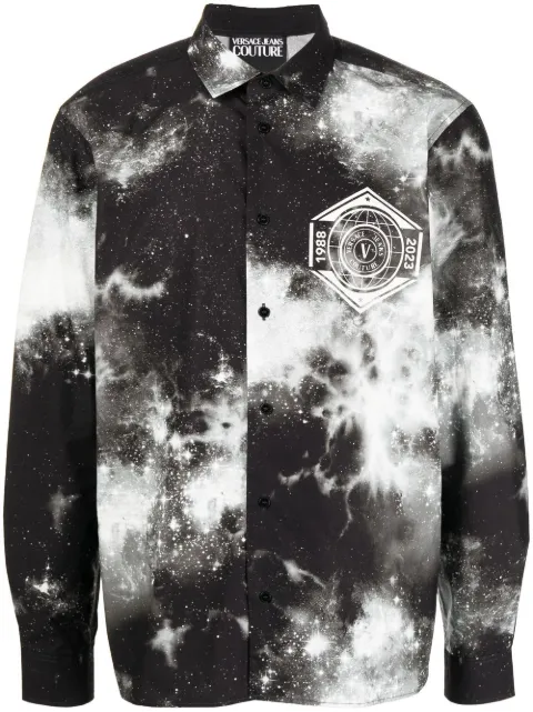Versace Jeans Couture tie dye-print button-up shirt Black 73GAL2RSNS176