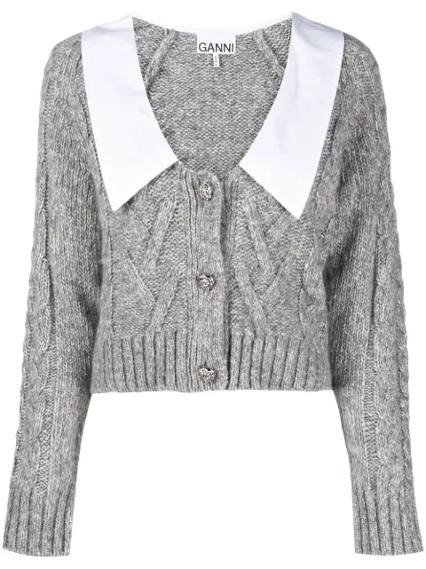 GANNI contrasting-collar cable-knit cardigan Grey K1773